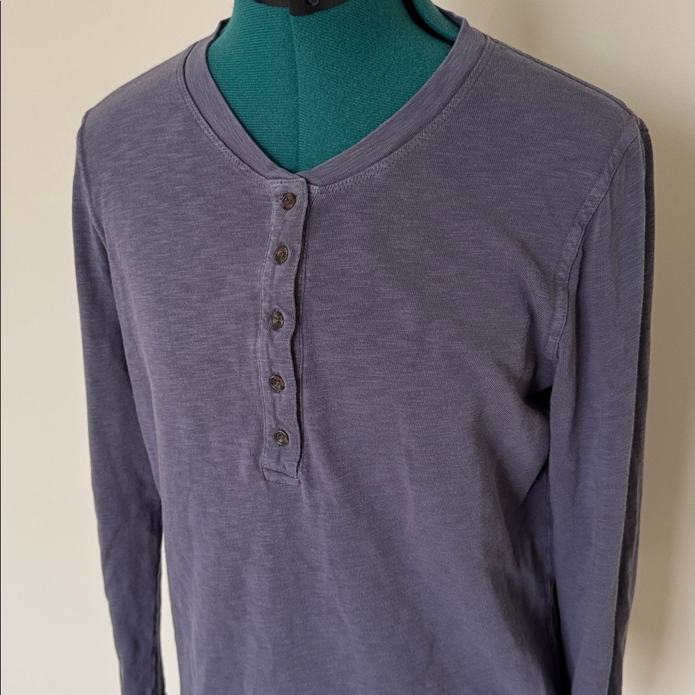 American Giant | Women's Long Sleeve Henley in Grayish Blue | Size L - Picture 2 of 6